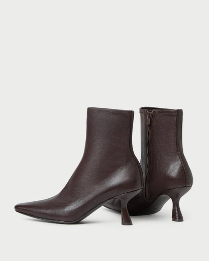 Thandy Brown Leather Curved Heel Bootie