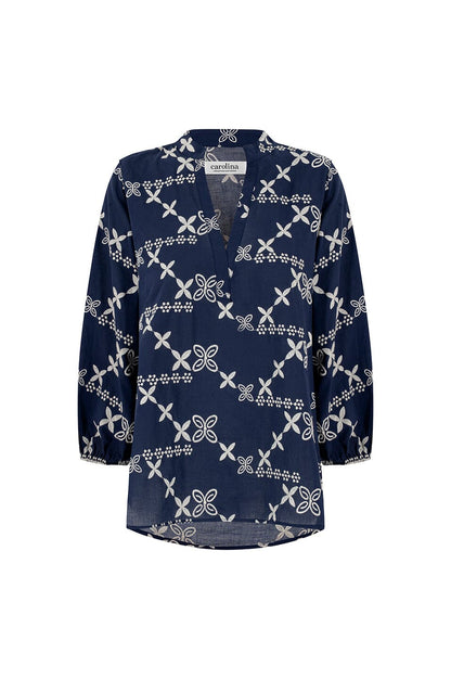 Valeria Embroidered 3/4 Sleeve Top in Navy