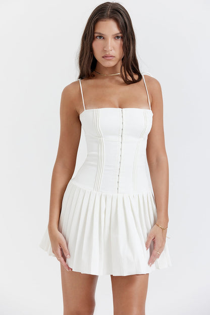 white pleated mini dress