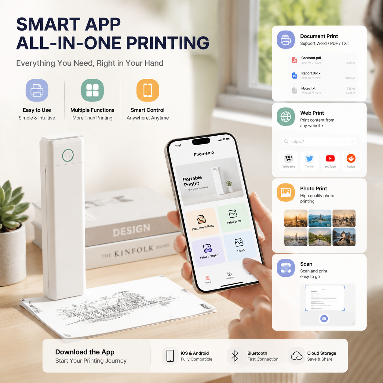 🔥Portable Printer Wireless, Compatible With Phone & Laptop