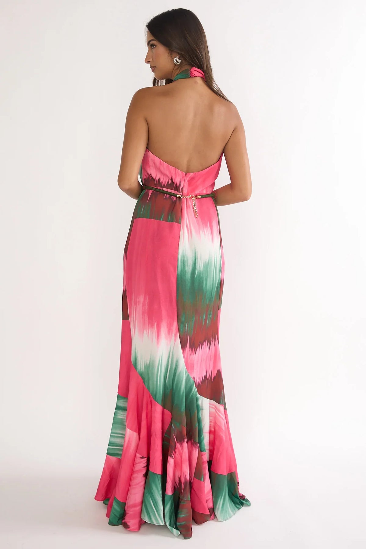 Elaina Rope Waist Halter Maxi Dress Fuchsia