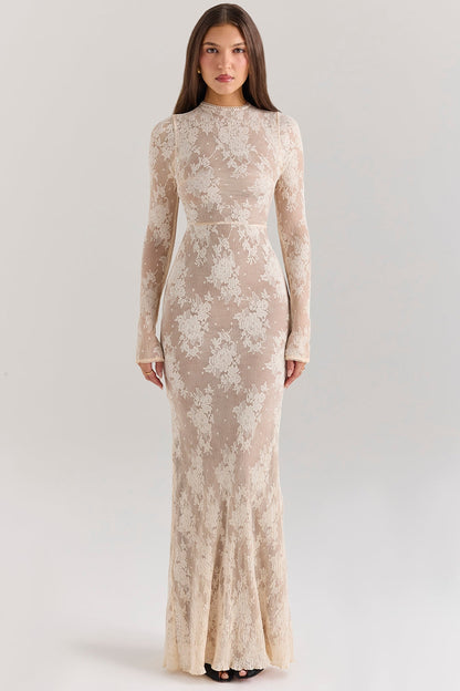 peach lace maxi dress