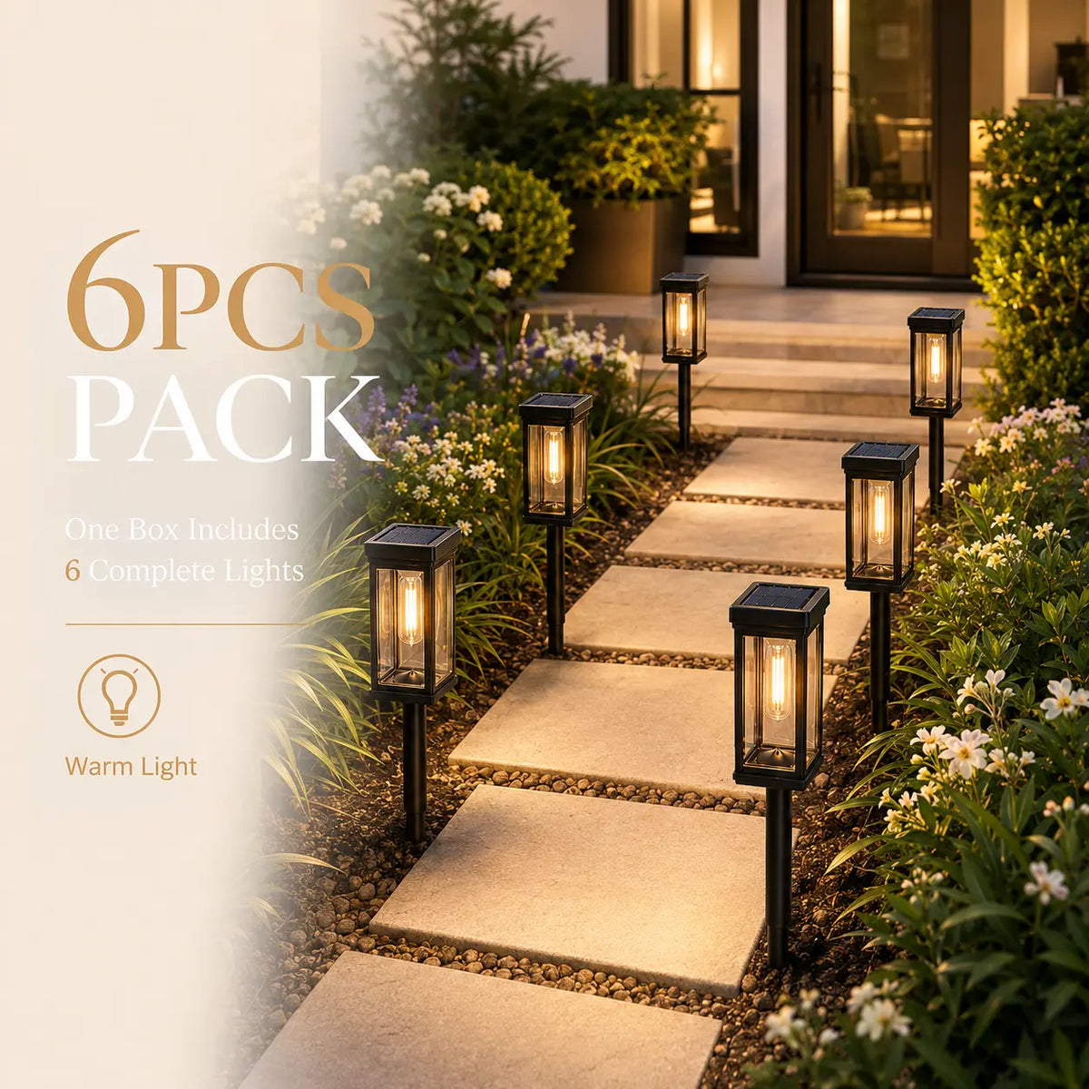 6 Pack Solar Pathway Lights Outdoor Warm White Waterproof Garden Stake Lights
