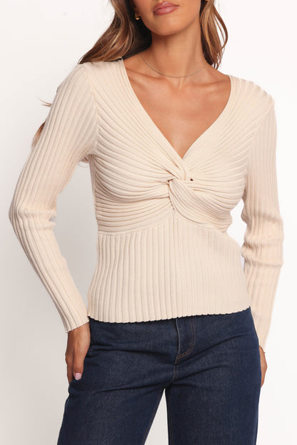 Demi Twist Detail Knit Top - Cream