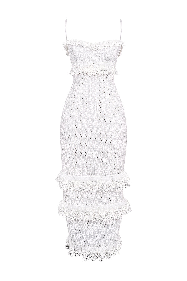 white broderie maxi dress