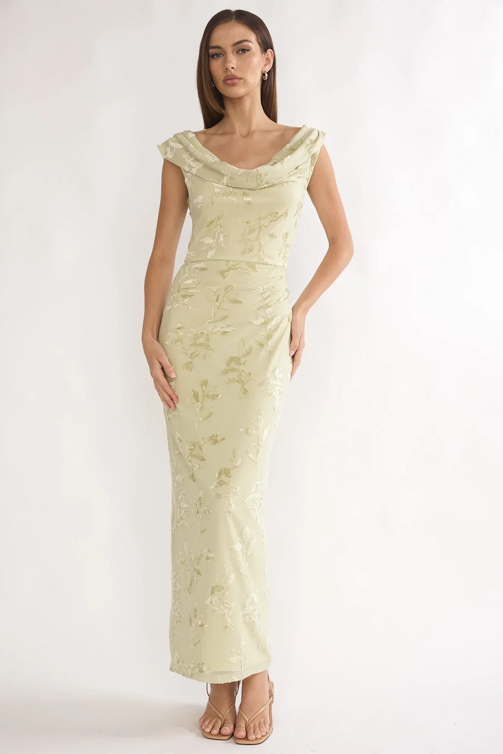 Evermore Cowl Neck Maxi Dress Floral Sage