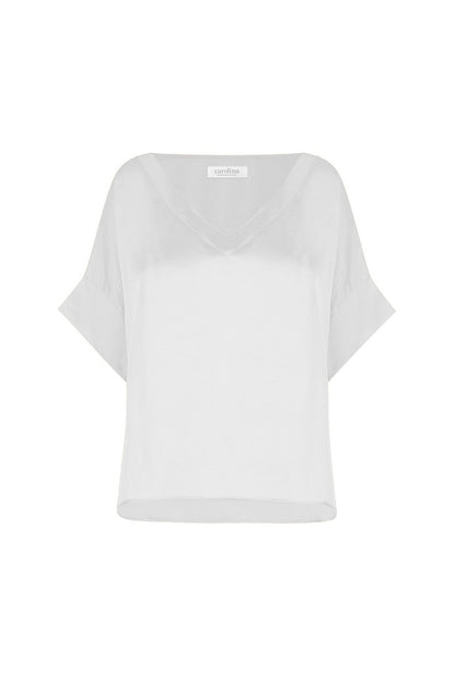 Bianca Short Sleeve Top White with V Neck