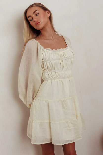 On A High Puff Sleeves Low Back Mini Dress Ivory