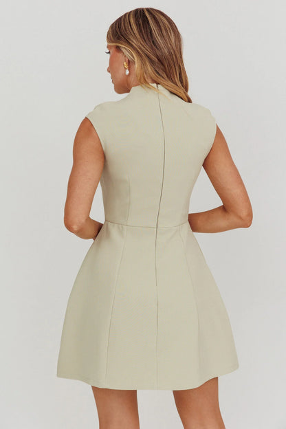 Thandi Pleat Shoulder Faux Pocket Mini Dress Sage