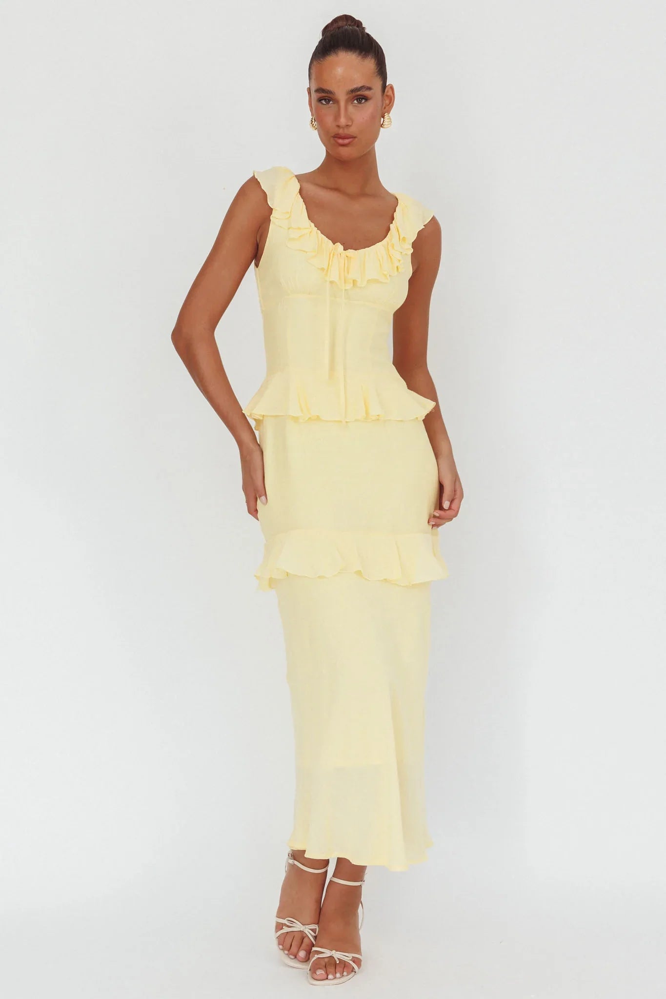 Arrabel Ruffle Trim Bust Tie Maxi Dress Banana