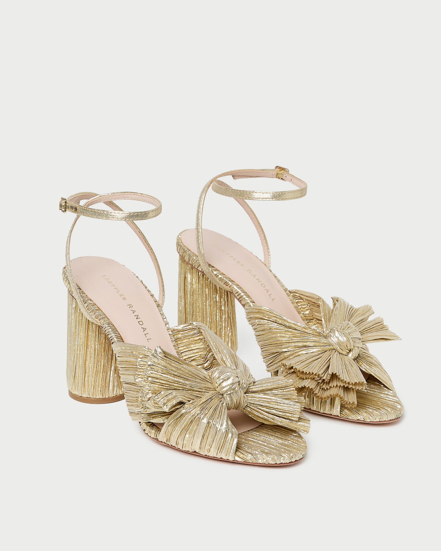 Camellia Gold Pleated Bow Heel