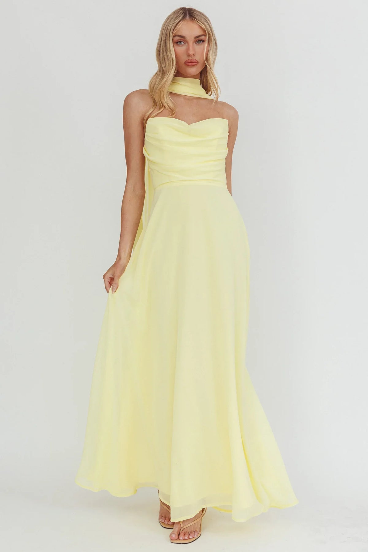 Kaycee Strapless Scarf Maxi Dress Yellow
