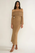 Alivya Off-Shoulder Knit Maxi Dress Mocha