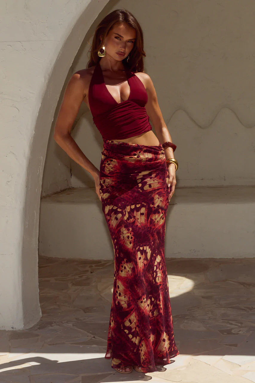 ALEXIS HALTER CUT OUT MAXI DRESS - ELIANA RED