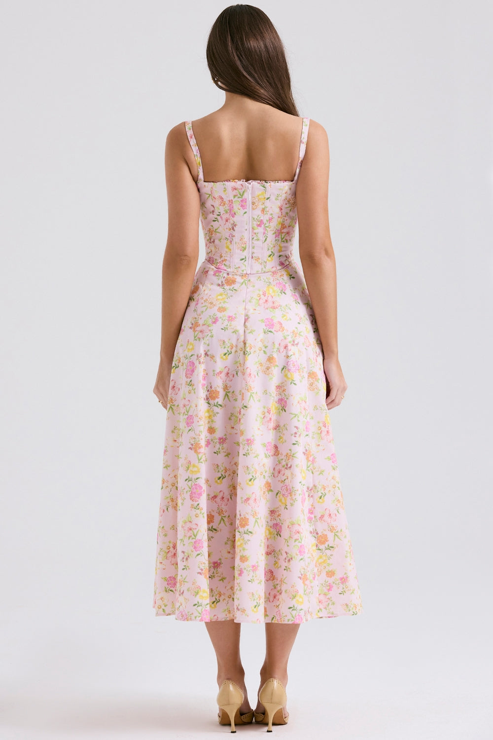 pink meadow print cotton midi sundress