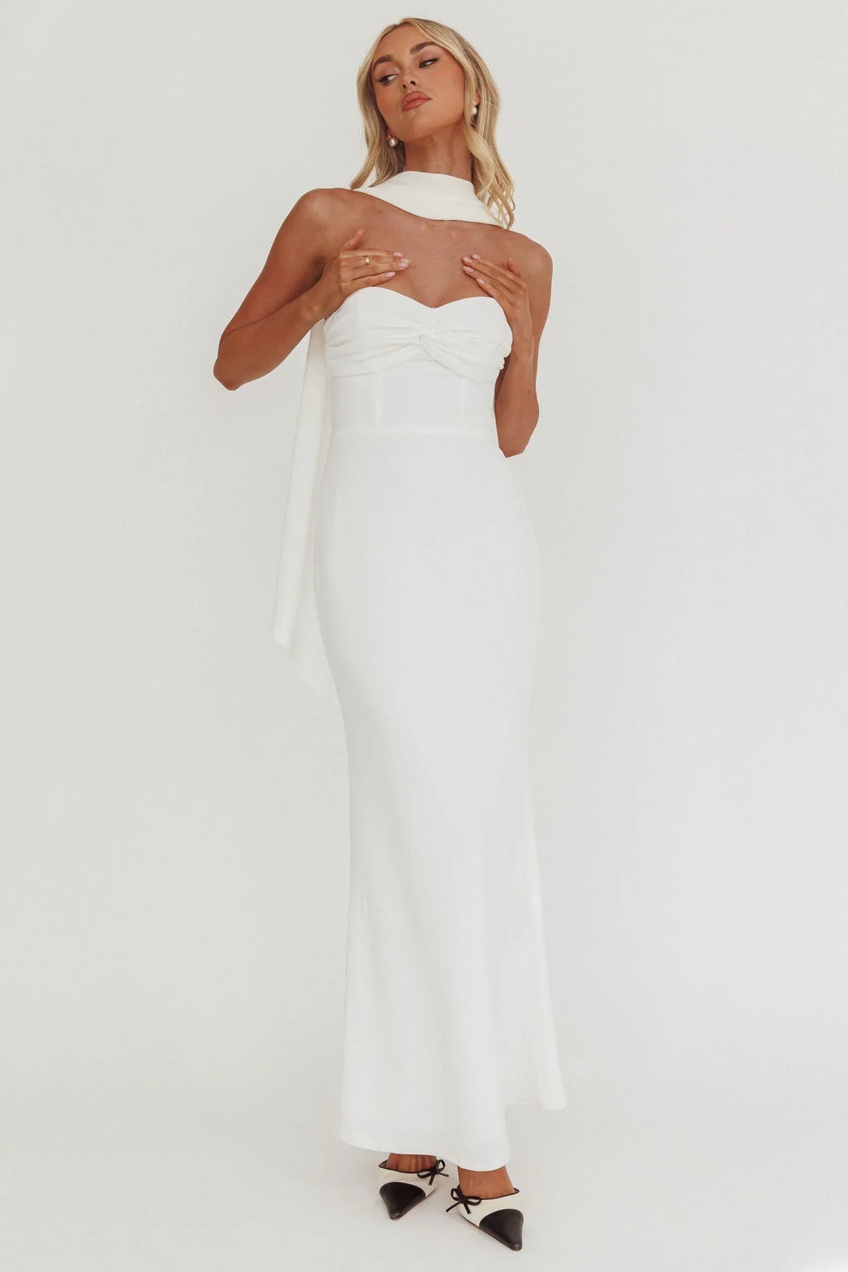 Of The Night Twist Bust Maxi Dress White