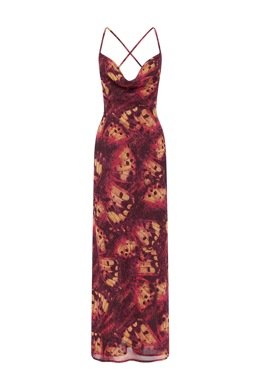 BENITO COWL CROSS BACK MAXI DRESS - ELIANA RED