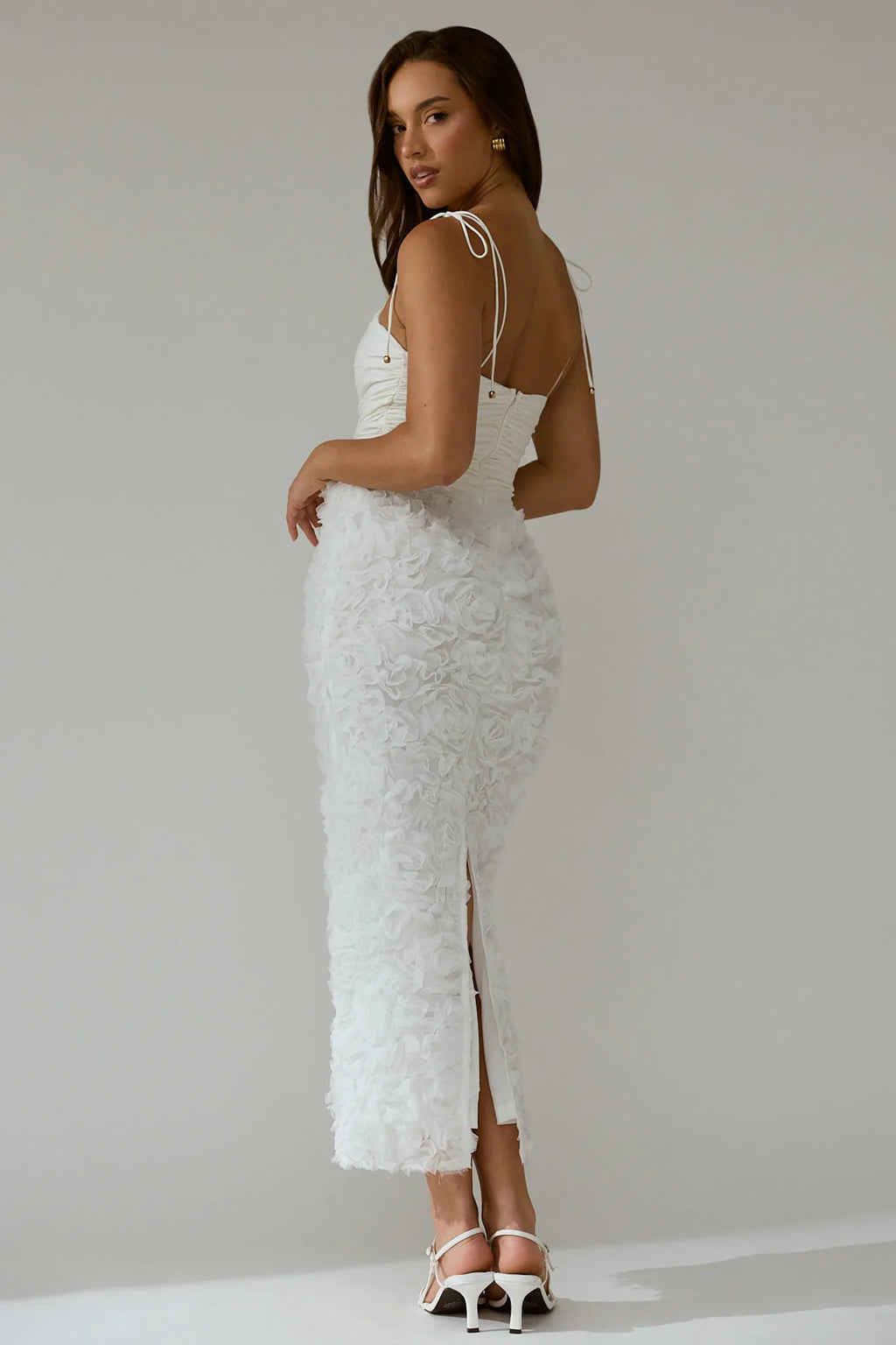 Love & Honor Textured Floral Maxi Dress White