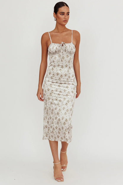 Magic Wand Velvet Midi Dress Olive Floral