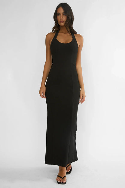 Shailyn Scoop Neck Halter Maxi Dress Black