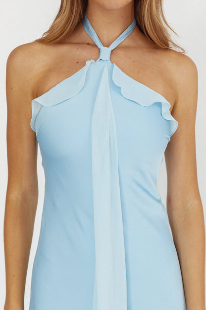 Starlet Halterneck Sash Maxi Dress Baby Blue