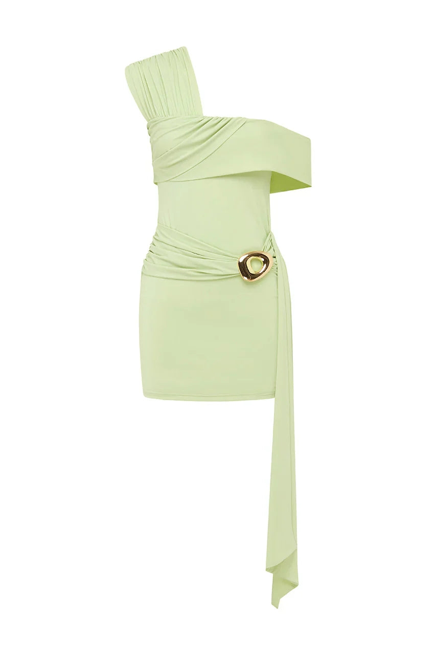 KASSI ONE SHOULDER MINI DRESS - KEY LIME