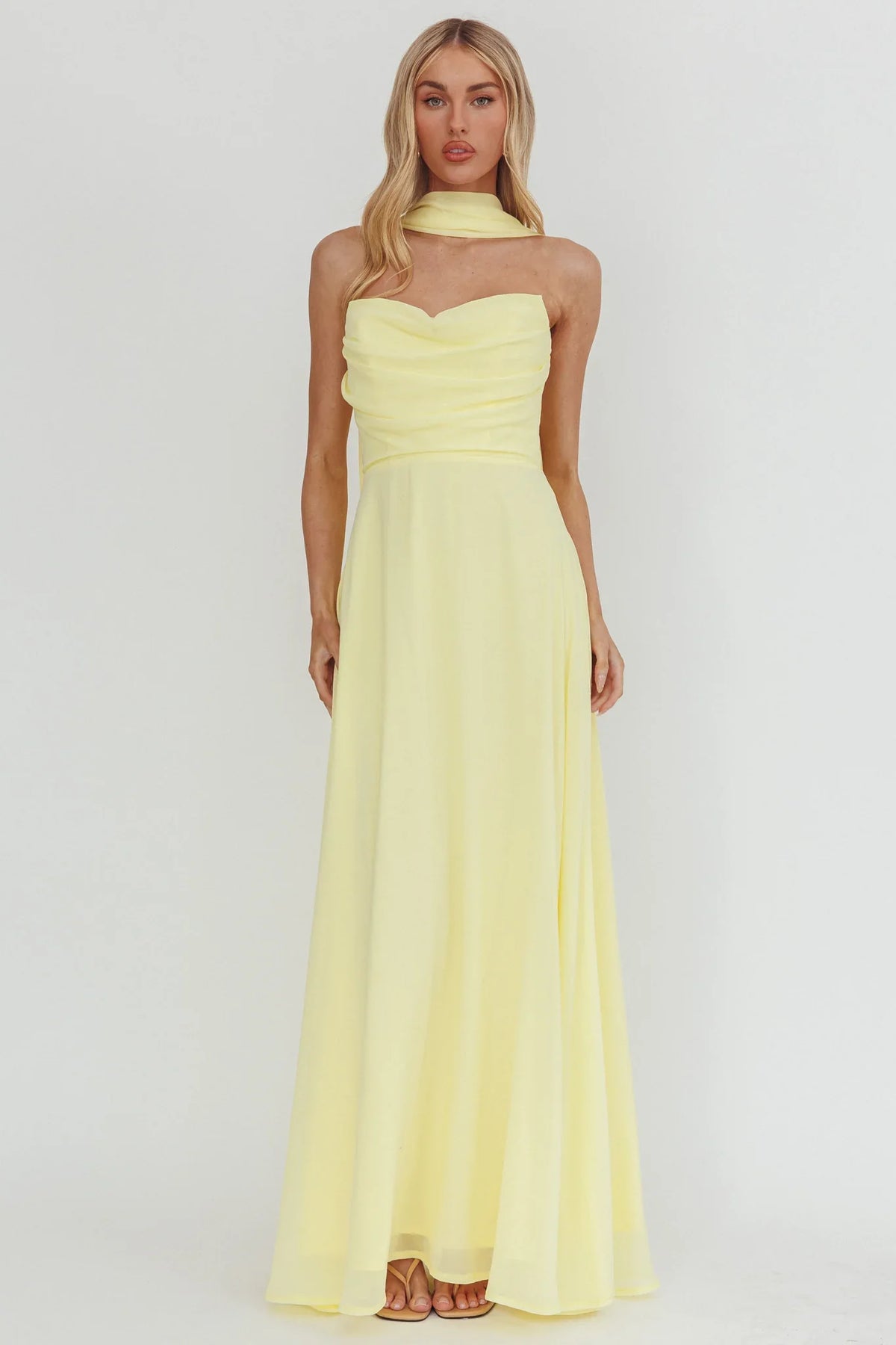 Kaycee Strapless Scarf Maxi Dress Yellow
