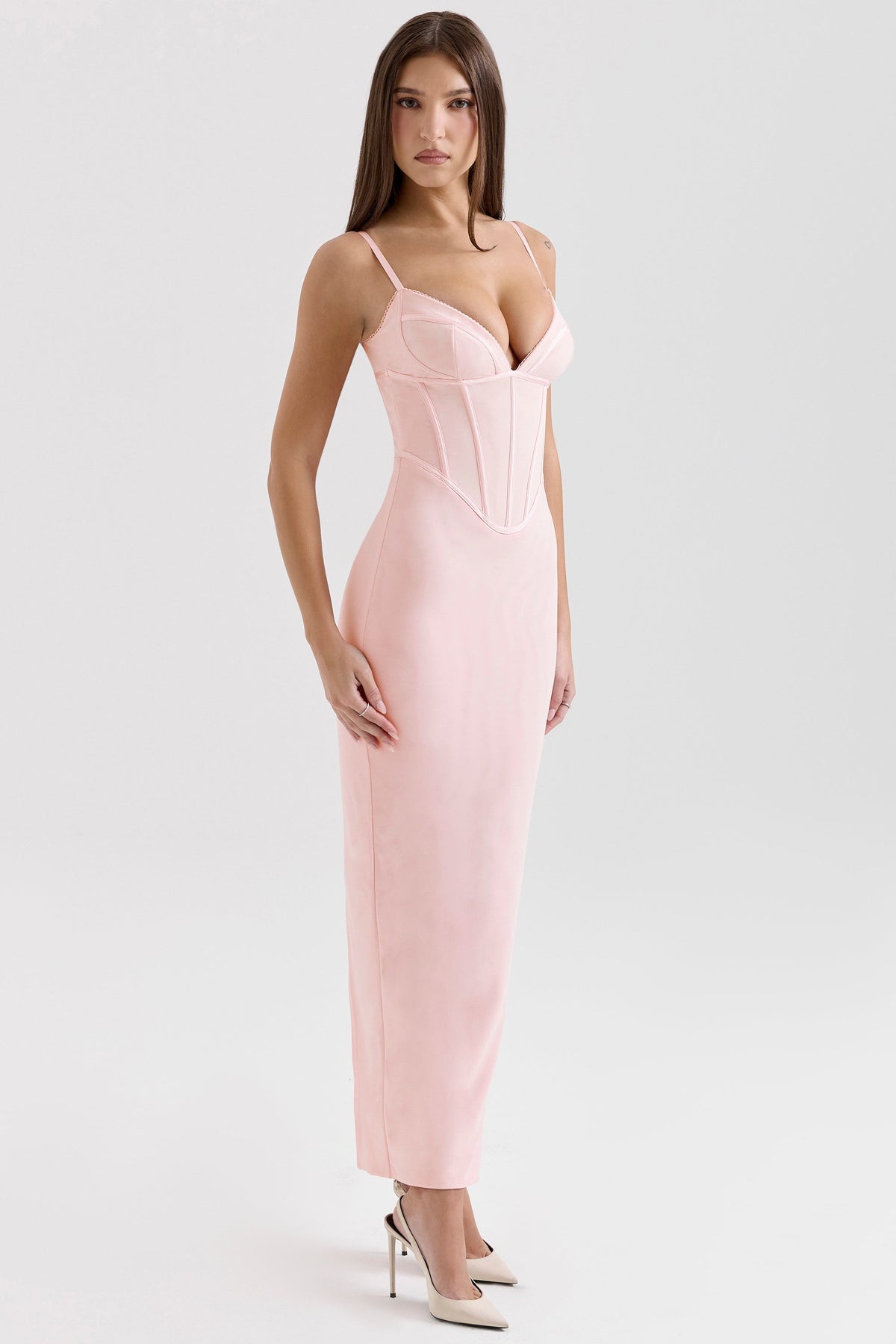 pink mesh bodycon maxi dress