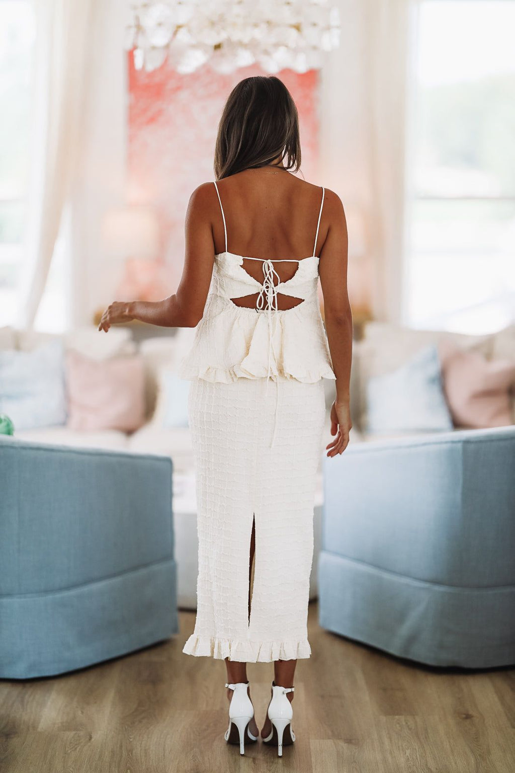 Another Love Crop Top and Midi Skirt Set - Cream