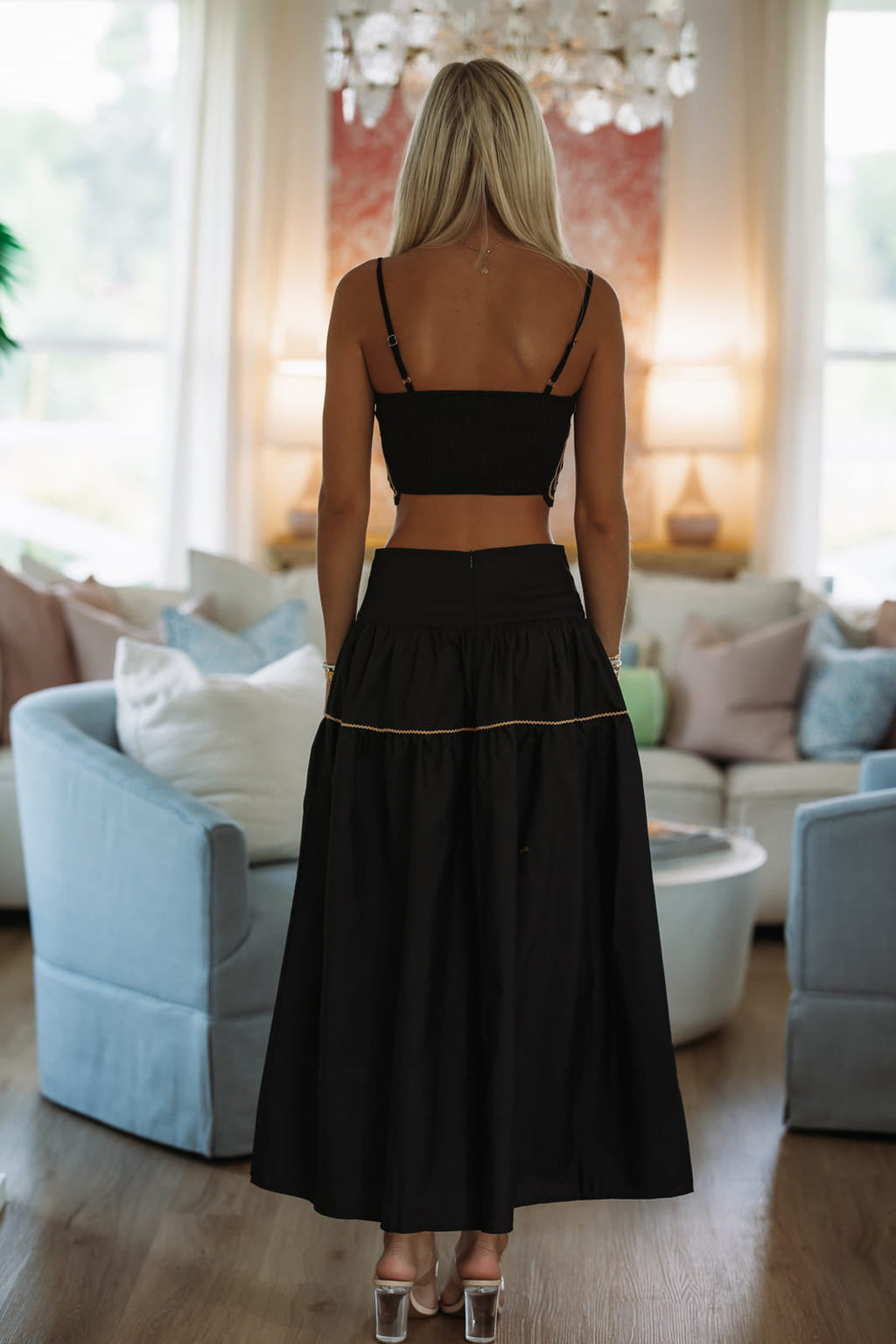 Marina Muse Crop Top and Maxi Skirt Set - Black and Taupe