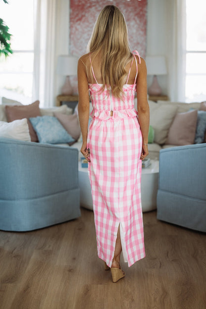 2 Cute 2 Handle Midi Skirt and Top Set - Pink and White