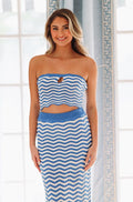 Blue Skies Knit Crop Top - Blue and White