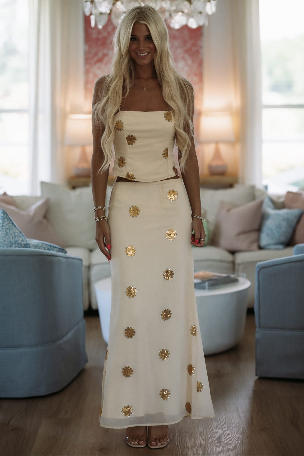 All That Glitters Maxi Skirt - Cream