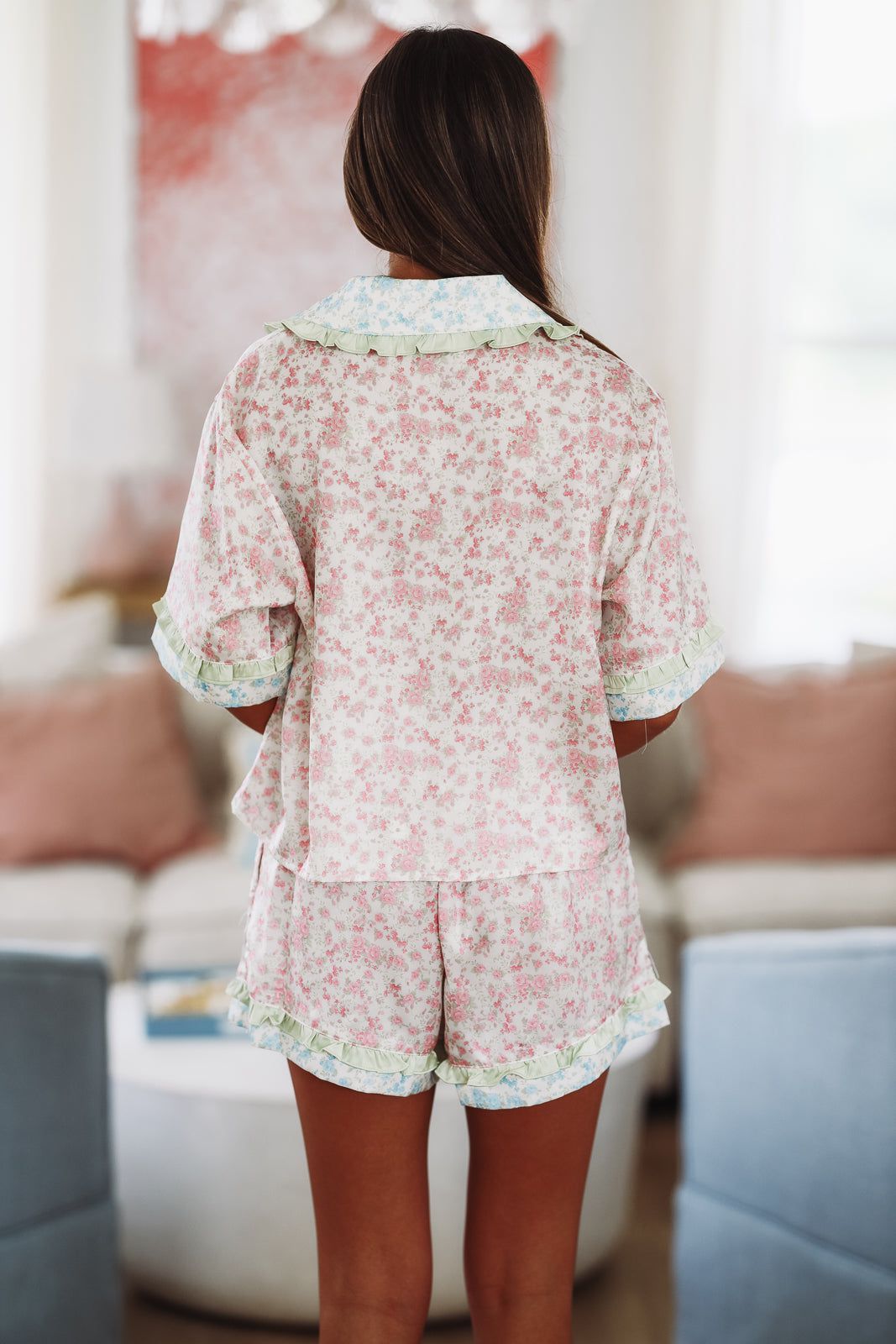 Rose Blooms Short and Top Pajama Set - Pink