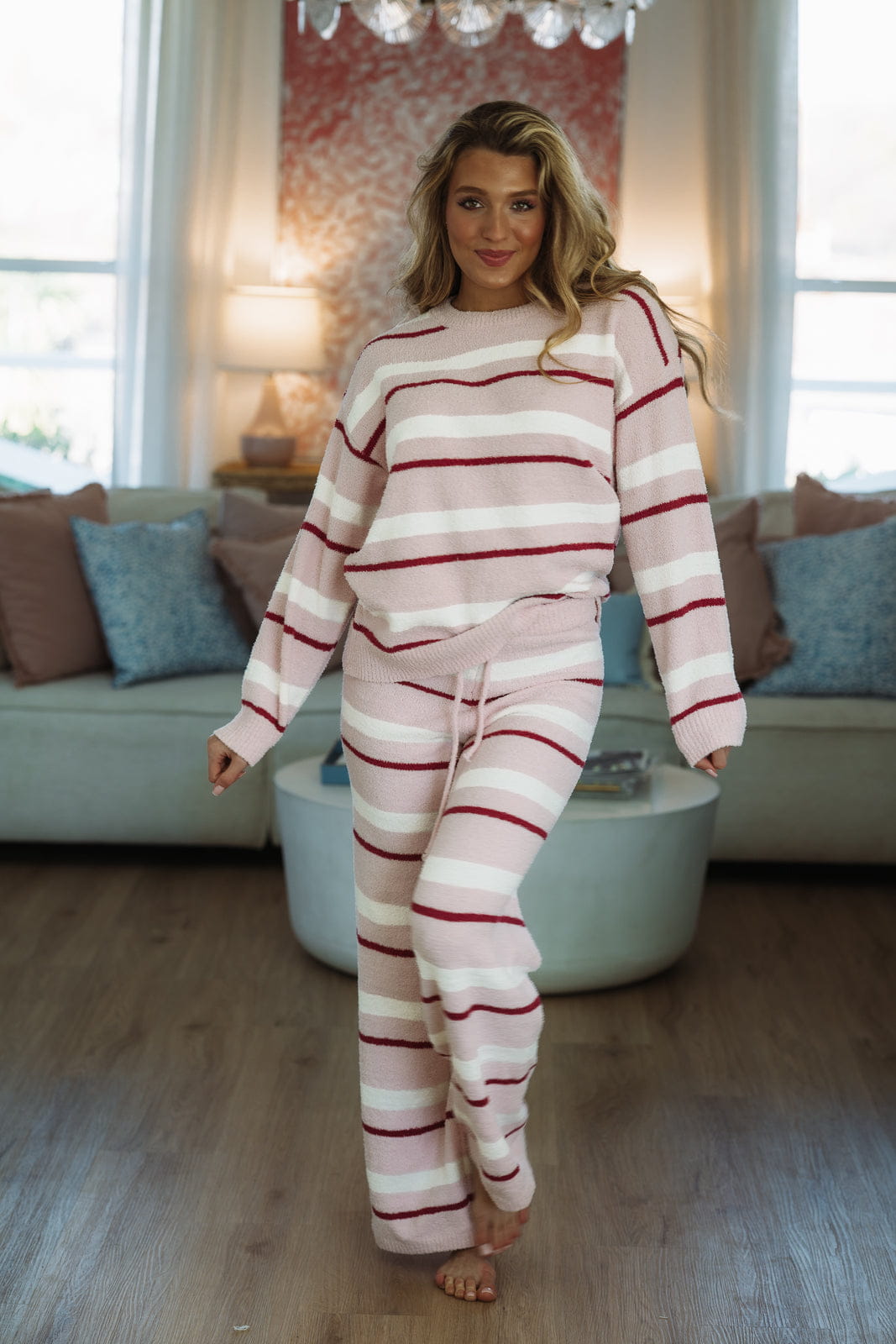 A Striped Love Pant and Top Set - Pink and Cream