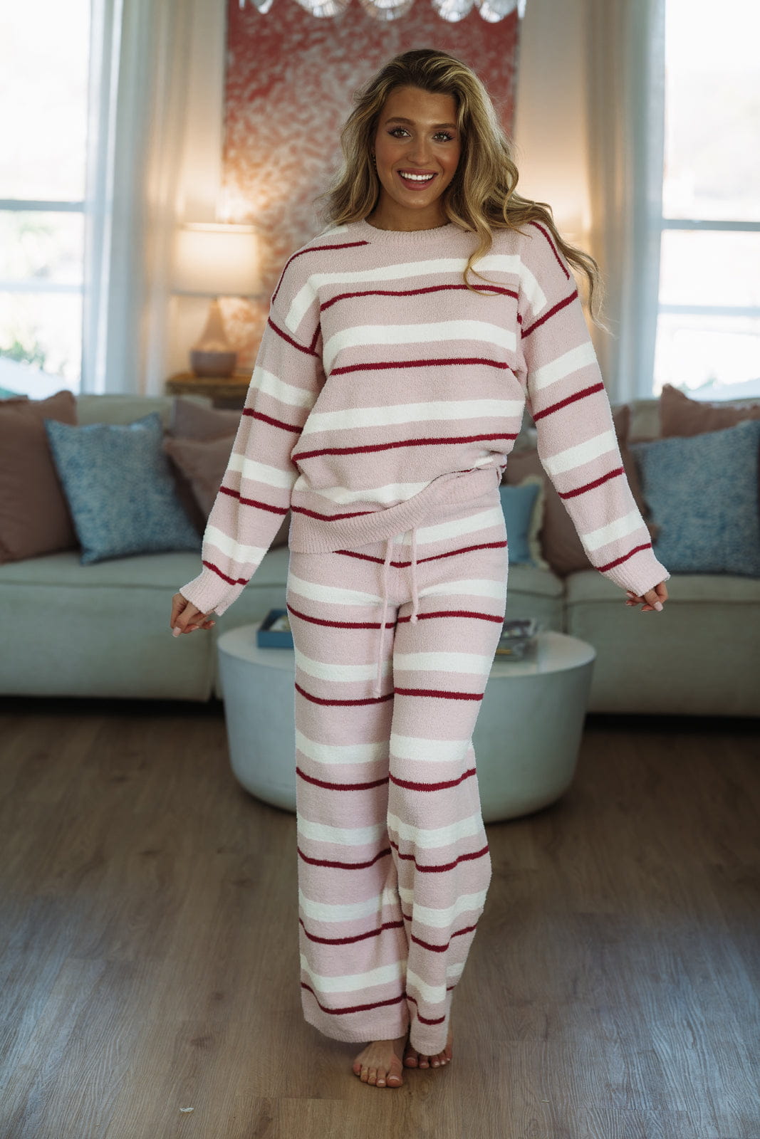 A Striped Love Pant and Top Set - Pink and Cream